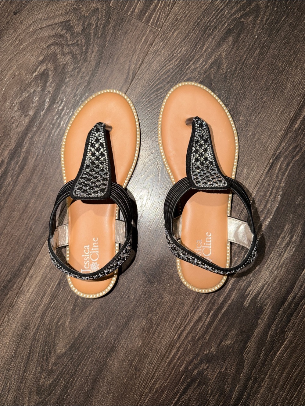Jessica Cline Rebecca Black Rhinestone Stretch Thong Sandals Women’s 7